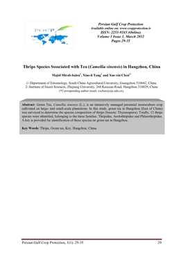 Thrips Species Sssociated with Tea (Camellia Sinensis) in Hangzhou, China