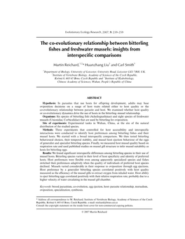 The Co-Evolutionary Relationship Between Bitterling Fishes and Freshwater Mussels: Insights from Interspecific Comparisons