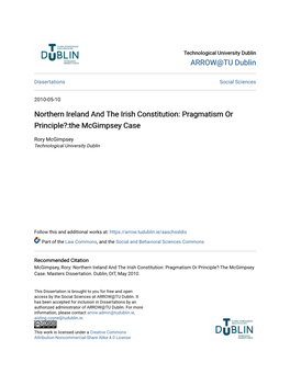 Northern Ireland and the Irish Constitution: Pragmatism Or Principle?:The Mcgimpsey Case