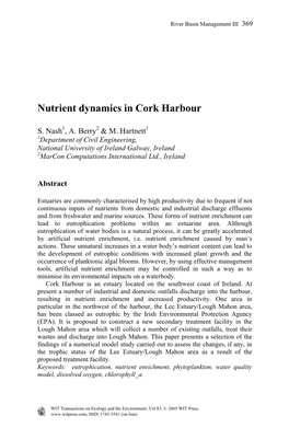 Nutrient Dynamics in Cork Harbour