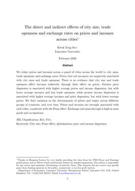 The Direct and Indirect Effects of City Size, Trade Openness and Exchange Rates on Prices and Incomes Across Cities*