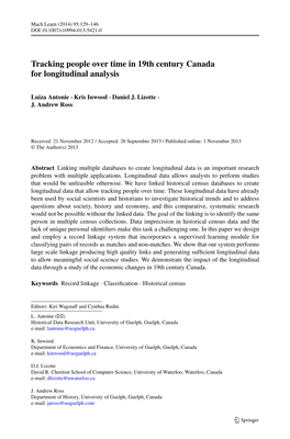 Tracking People Over Time in 19Th Century Canada for Longitudinal Analysis