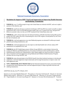 Resolution in Support of HIV Viral Load Suppression in Improving Health Outcomes 2 and Reducing Transmission