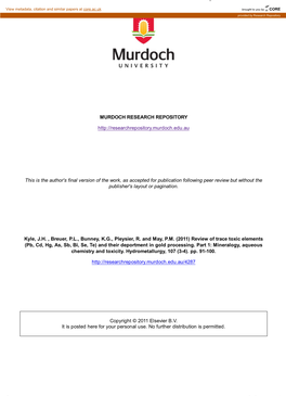 MURDOCH RESEARCH REPOSITORY This Is the Author's Final Version of the Work, As Accepted