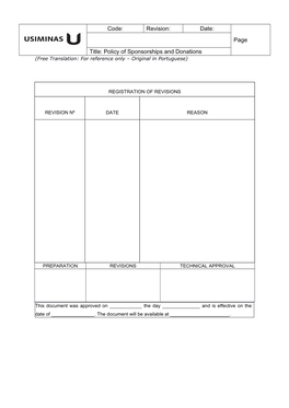 Code: Revision: Date: Page Title: Policy of Sponsorships