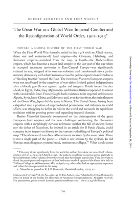 The Great War As a Global War: Imperial Conflict and the Reconfiguration of World Order, 1911–1923*