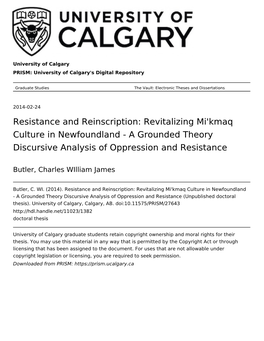 Revitalizing Mi'kmaq Culture in Newfoundland - a Grounded Theory Discursive Analysis of Oppression and Resistance
