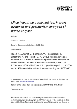 Mites (Acari) As a Relevant Tool in Trace Evidence and Postmortem Analyses of Buried Corpses