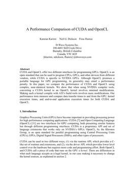 A Performance Comparison of CUDA and Opencl