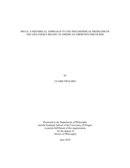 Pro-X: a Historical Approach to the Philosophical Problems of the Life/Choice Binary in American Abortion Discourse