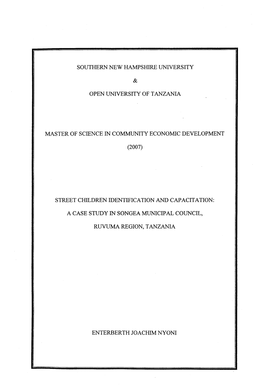 A Case Study in Songea Municipal Council, Ruvuma Region. Tanzania