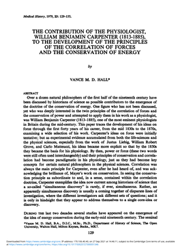 William Benjamin Carpenter (1813-1885), to the Development of the Principles of the Correlation of Forces and the Conservation of Energy