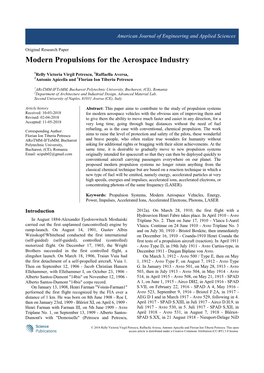 Modern Propulsions for the Aerospace Industry