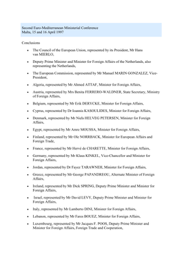 Second Euro-Mediterranean Ministerial Conference Malta, 15 and 16 April 1997