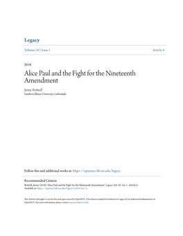 Alice Paul and the Fight for the Nineteenth Amendment Jenny Bottrell Southern Illinois University Carbondale