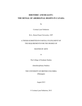 Rhetoric and Reality: the Denial of Aboriginal Rights in Canada