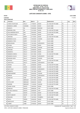 Liste Des Candidats Admis - Cfee