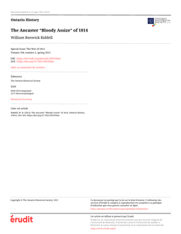 The Ancaster “Bloody Assize” of 1814 William Renwick Riddell