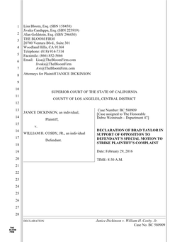 Janice Dickinson V. William H. Cosby, Jr. Case No. BC 580909 1 2 3 4 5 6