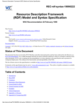 Resource Description Framework (RDF) Model and Syntax Specification