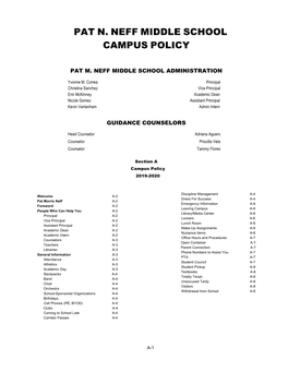 Pat N. Neff Middle School Campus Policy