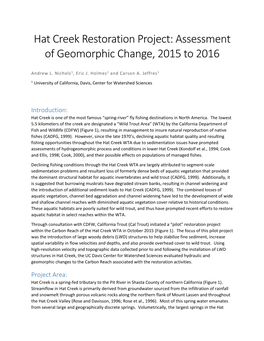 Hat Creek Restoration Project: Assessment of Geomorphic Change, 2015 to 2016