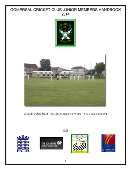 Gomersal Cricket Club Junior Members Handbook 2014