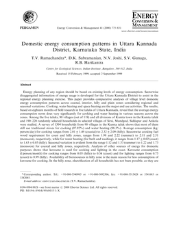 Domestic Energy Consumption Patterns in Uttara Kannada District, Karnataka State, India