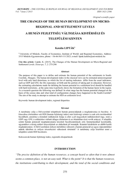 The Changes of the Human Development on Micro- Regional and Settlement Levels