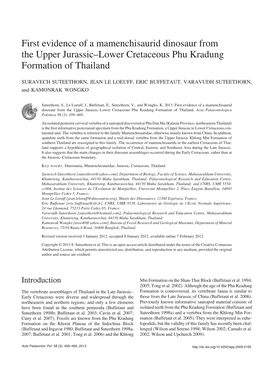 First Evidence of a Mamenchisaurid Dinosaur from the Upper Jurassic–Lower Cretaceous Phu Kradung Formation of Thailand