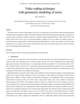 Video Coding Technique with Parametric Modeling of Noise” Video Coding Technique with Parametric Modeling of Noise