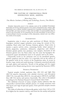 THE NATURE of CHRYSOCOLLA from INSPIRATION MINE, ARIZONA Mrnc-Suen Sun, New Mexico Institute of Mining And, Technology, Socorro