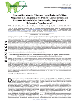 Insetos Sugadores (Sternorrhyncha) Em Cultivo Orgânico De Tangerina Cv