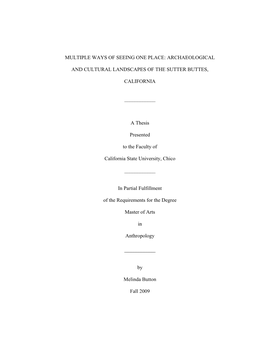 Archaeological and Cultural Landscapes of the Sutter Buttes, Also Referred to in This Study As the Buttes