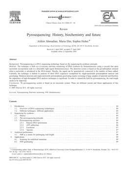 Pyrosequencing: History, Biochemistry and Future