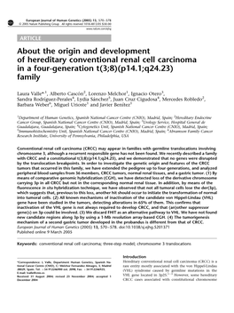 About the Origin and Development of Hereditary Conventional Renal Cell Carcinoma in a Four-Generation T(3;8)(P14.1;Q24.23) Family