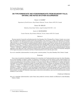 On Type Romarchite and Hydroromarchite from Boundary Falls, Ontario, and Notes on Other Occurrences