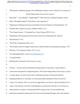 Phylogenetic, Population Genetic, and Morphological Analyses Reveal Evidence for One Species Of