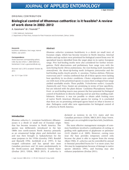 Biological Control of Rhamnus Cathartica: Is It Feasible? a Review of Work Done in 2002–2012 A