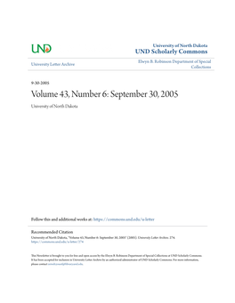 Volume 43, Number 6: September 30, 2005 University of North Dakota