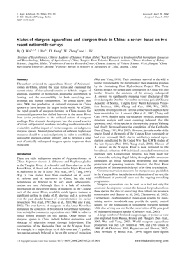 Status of Sturgeon Aquaculture and Sturgeon Trade in China: a Review Based on Two Recent Nationwide Surveys by Q