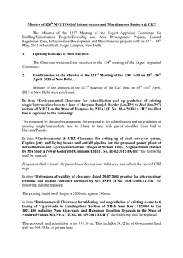 Minutes of 124Th MEETING Infrastructure and Miscellaneous