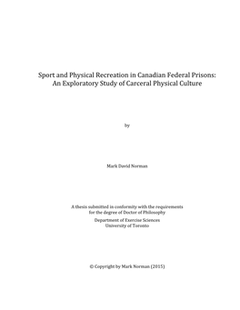 Sport and Physical Recreation in Canadian Federal Prisons: an Exploratory Study of Carceral Physical Culture