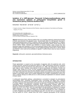 Flavonoid 5-O-Glucosyltransferase Gene and Expression Analysis of Anthocyanin Biosynthetic Genes in Herbaceous Peony (Paeonia Lactiflora Pall.)