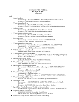 Sundance Film Festival Awards 1985-2008