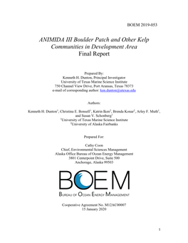 ANIMIDA III Boulder Patch and Other Kelp Communities in Development Area Final Report