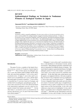 Epidemiological Findings on Yersiniosis in Nonhuman Primates in Zoological Gardens in Japan