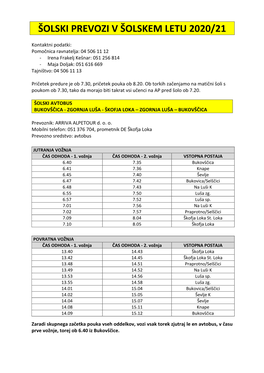 Šolski Prevozi V Šolskem Letu 2020/21