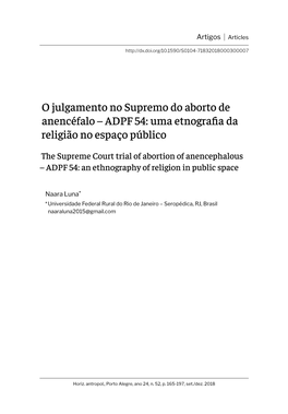 O Julgamento No Supremo Do Aborto De Anencéfalo – ADPF 54: Uma Etnografi a Da Religião No Espaço Público