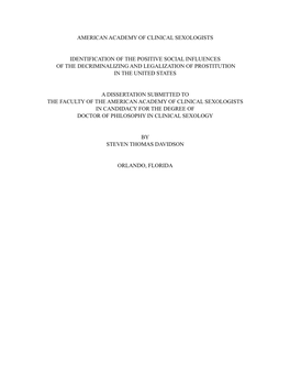 Identification of the Positive Social Influences of the Decriminalizing and Legalization of Prostitution in the United States